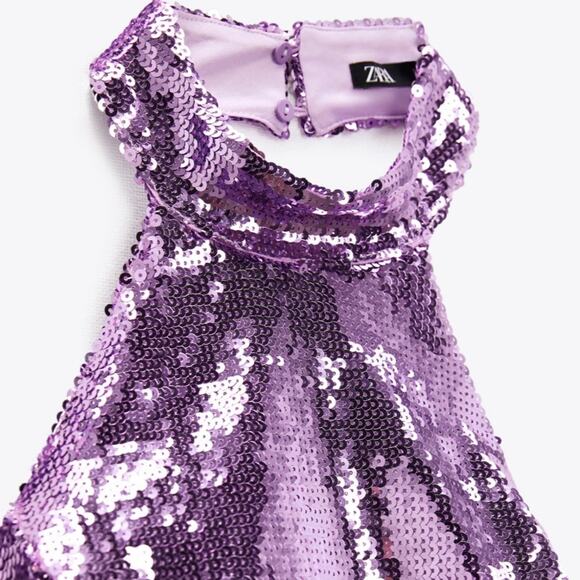 Zara Lilac Sequin Halter Top Size Small - Picture 4 of 5